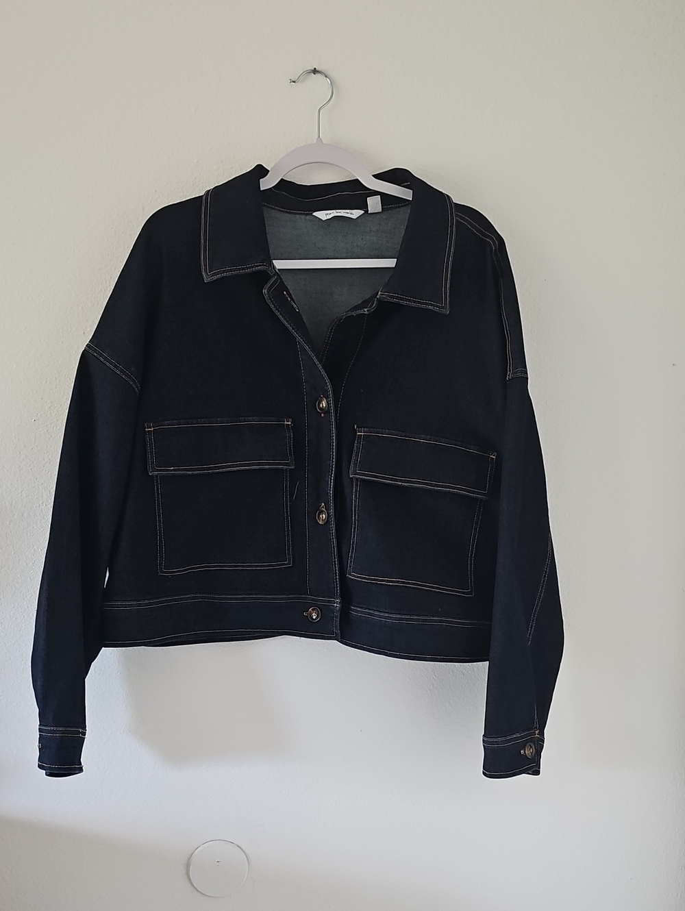 ●●PEACE LOVE WORLD CROPPED DARK DENIM JACKET NWOT S. 1X●●